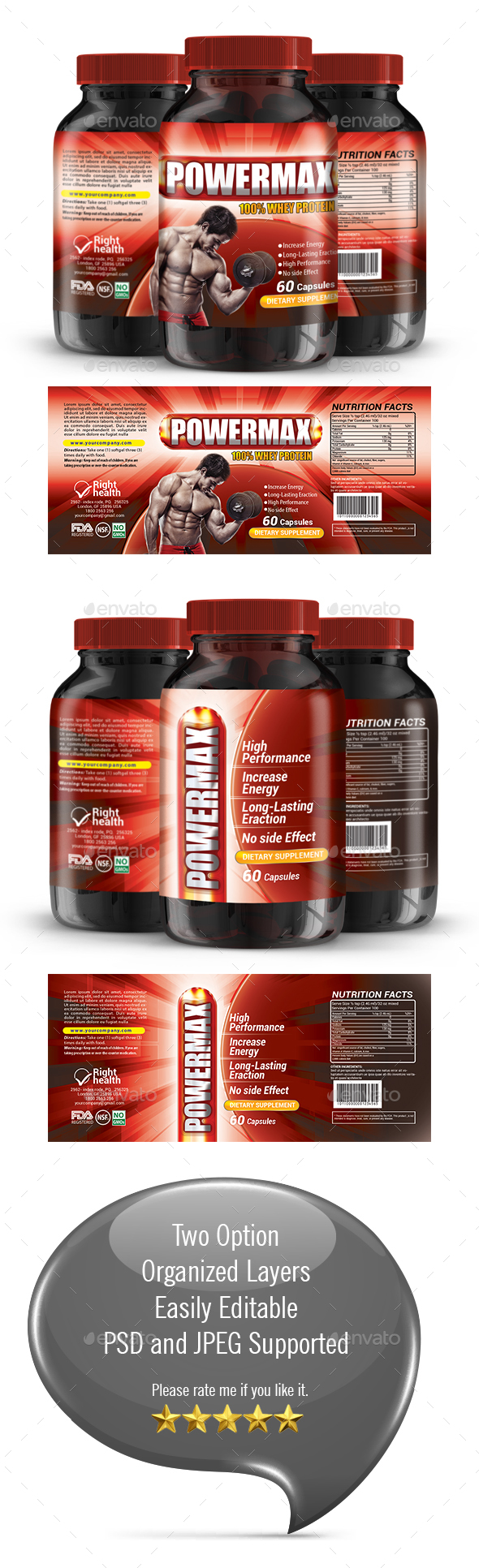 Protein Supplement Label Template - Packaging Print Templates