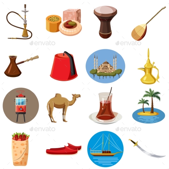 Turkey Travel Icons Set, Cartoon Style - Miscellaneous Vectors