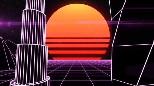 Retro Futuristic Synth Grid Cityscape, Motion Graphics | VideoHive