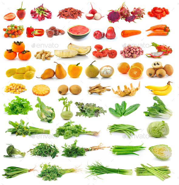 fruit and vegetable isolated on white background Stock Photo by sommai