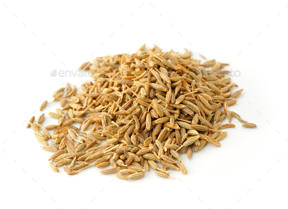 Pile of Caraway Seeds Isolated on White Background Stock Photo by sommai