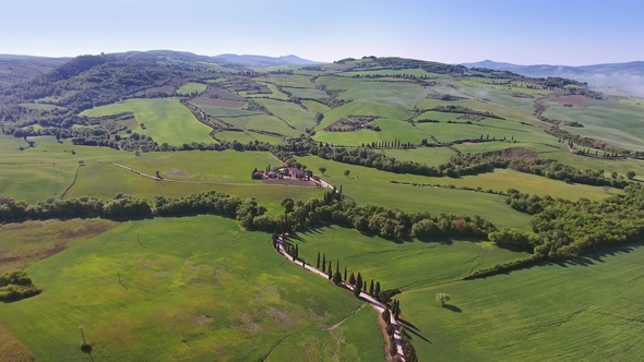 Tuscany Aerial Landscape with Road and Cypresses alt