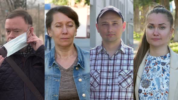 People in medical masks on street alt