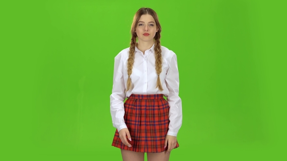 Student Girl Yawning. Green Screen alt
