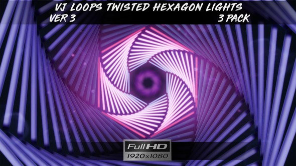 VJ Loops Twisted Hexagon Lights Ver.3 - 3 Pack