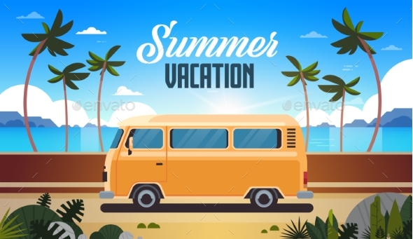 Summer Vacation Surf Bus Sunrise Tropical Beach - Miscellaneous Seasons/Holidays