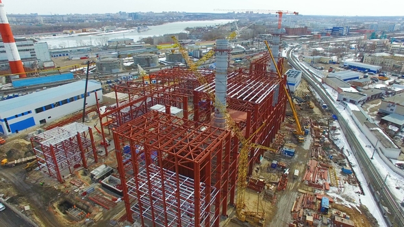 Heating Station Workshop Building Red Carcass on Site alt