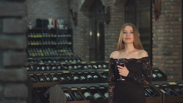 Beautiful Girl is in Wine Cellar