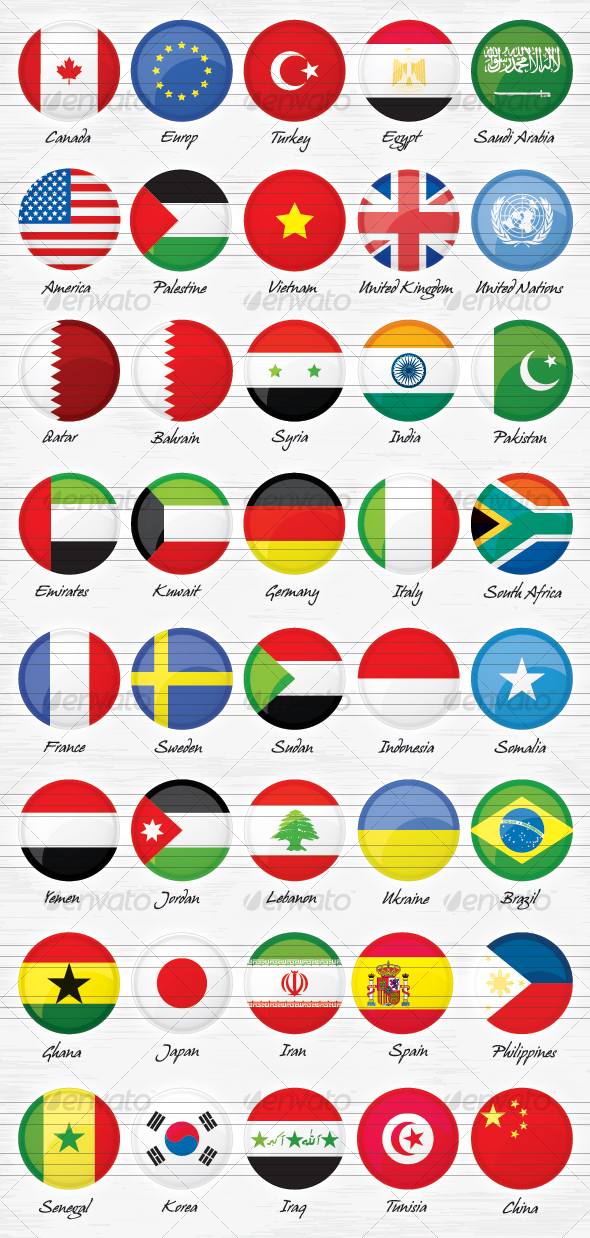 40 World Countries Flags Buttons - Miscellaneous Icons