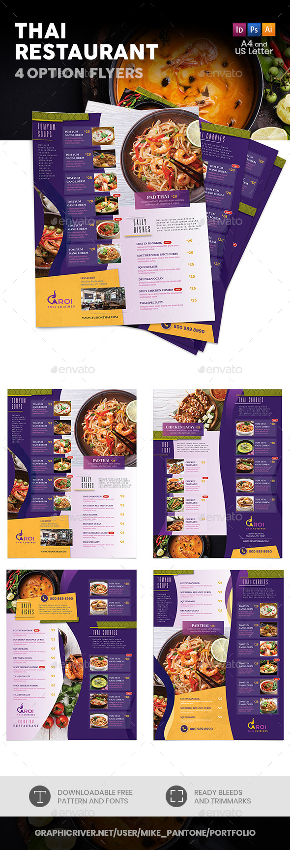 Thai Restaurant Menu Flyers 5 4 Options