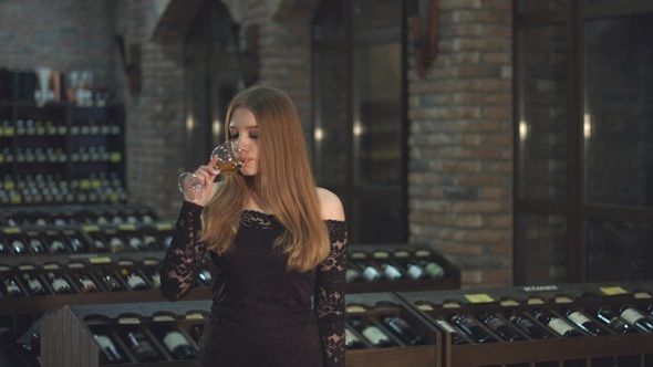 Beautiful Girl is Drinking Wine