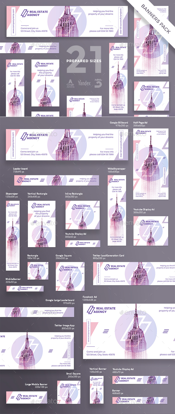 Real Estate Agency Banner Pack - Banners & Ads Web Elements