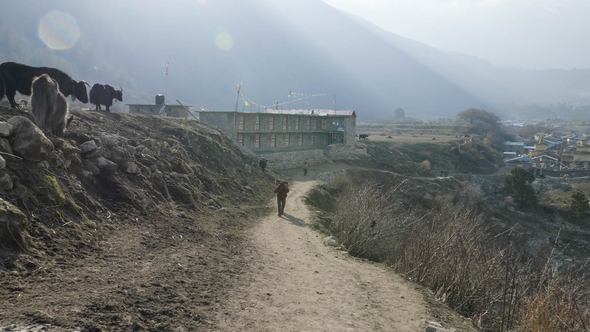 Local Farmers Carry Heavy Wicker Baskets on the Heads in Nepal. Manaslu Area alt