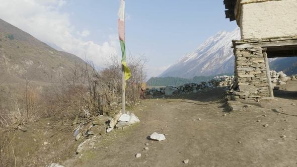 Local Farmers Carry Heavy Wicker Baskets on the Heads in Nepal. Manaslu Area alt