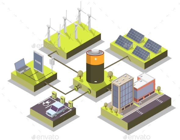 Alternative Energy Vector Isometric Illustration - Miscellaneous Vectors