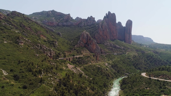 Aerial View of Mallos of Riglos in Aragon Spain alt
