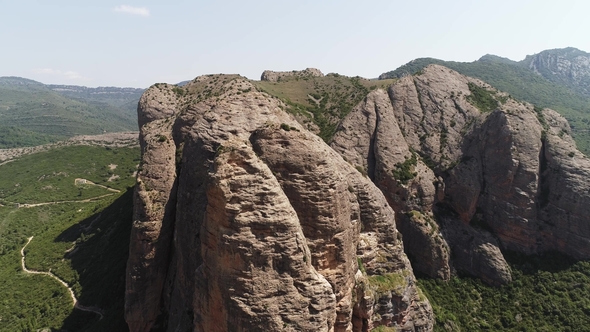 Aerial View Rock Formations in Mallos of Aguero in Aragon Spain alt