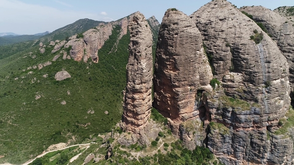 Aerial View Rock Formations in Mallos of Aguero in Aragon Spain alt