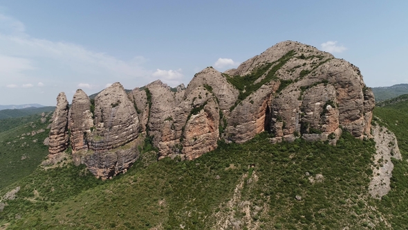 Aerial View Rock Formations in Mallos of Aguero in Aragon Spain alt