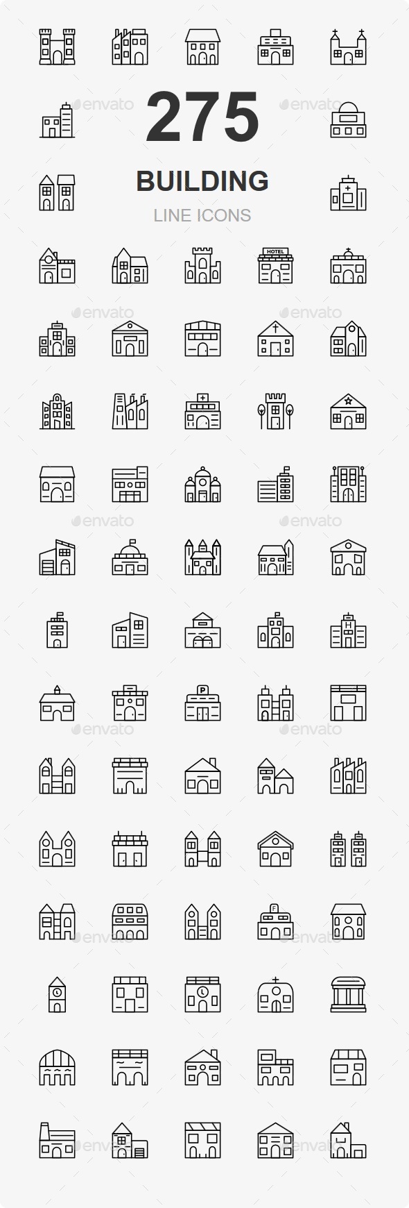 200+ Building Line Icons - Buildings Objects