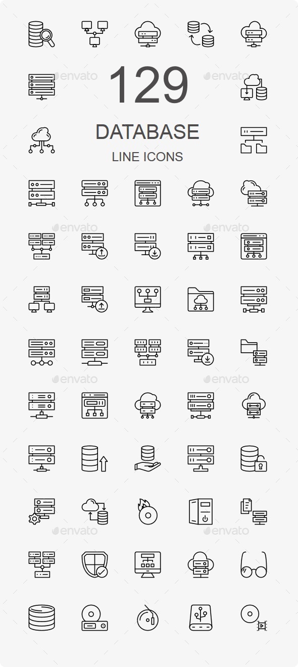 100+ Database and Storage Line Icons - Technology Icons