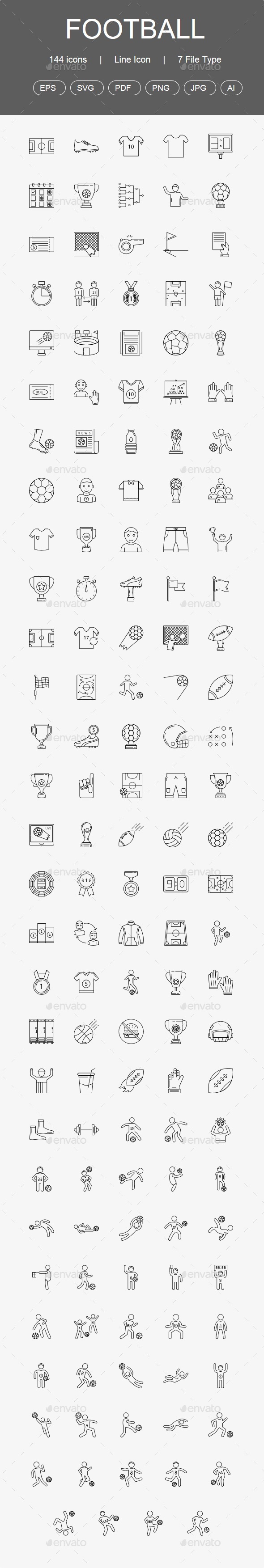 140+ Football World Cup line icons - Web Icons