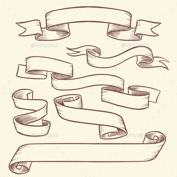 Vintage Victorian Scroll Ribbon Banners - Web Elements Vectors