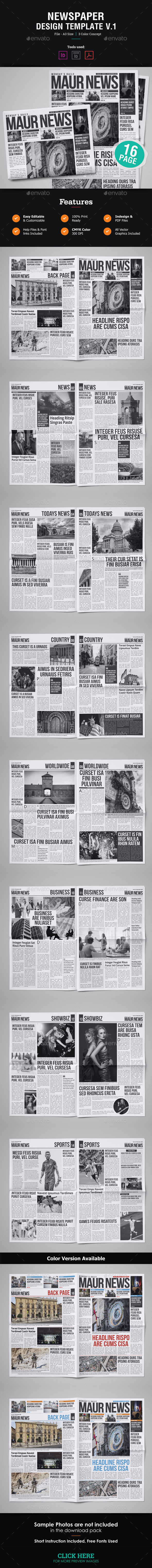 16 Page Newspaper Design v1 - Newsletters Print Templates