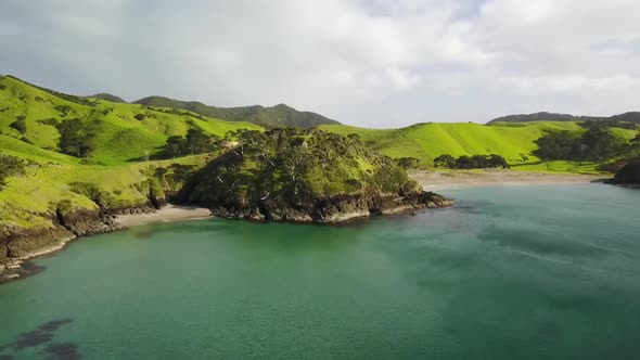 Aerial view of New Zealand shoreline alt