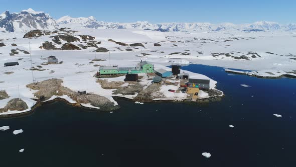 Polar Antarctic Vernadsky Base Aerial Zoom Out alt