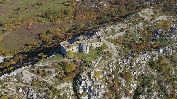 Aerial Shot of the Fortress Kosmach in Montenegro alt