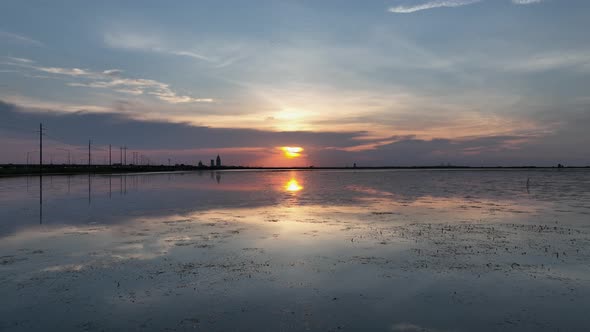 Aerial view of a sunset near Spanish Fort over Mobile Bay, Alabama alt