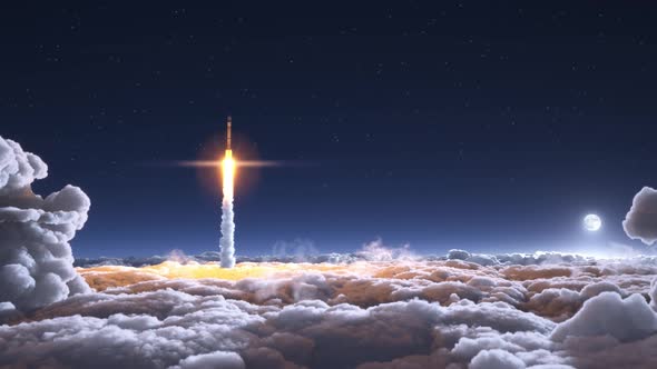 Rocket Flies Through the Clouds 4k