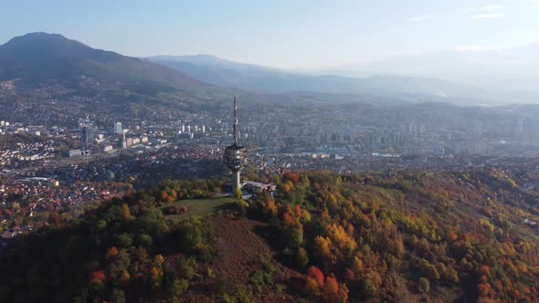 Aerial View Of The Tv Tower And The City Of Sarajevo - 4K