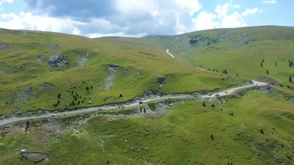 Aerial View Of Famous Romanian Mountain Road Transalpina  alt