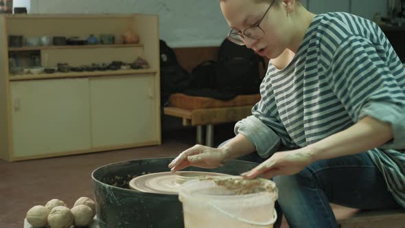 Work on the Pottery Wheel. Making Pottery