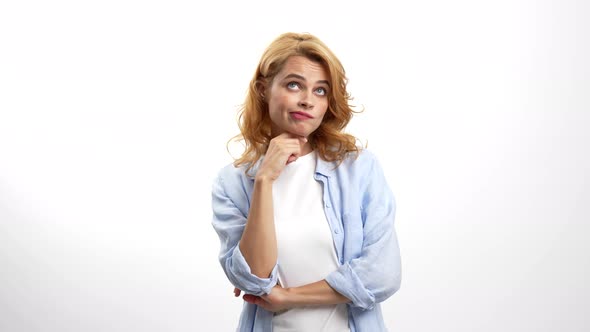 Pondering Woman Making a Decision Inspired with Idea and Changing Her Mind Different Emotions alt