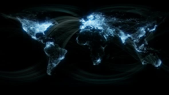Glowing Network Lines Lighting Up World Map
