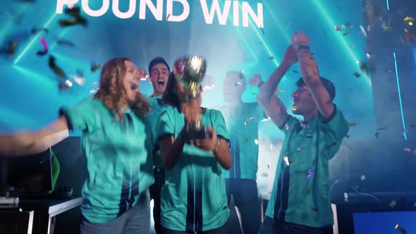 Slow Motion Emotions of Victory the Team of Esports Players Rejoices at the Victory in the alt