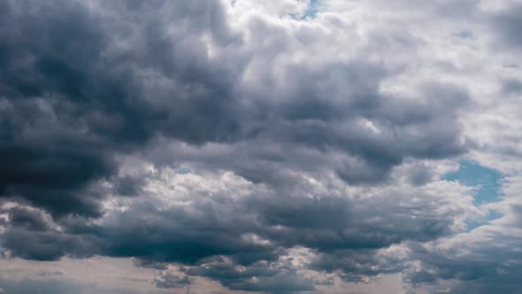 Timelapse of Gray Cumulus Clouds Moves in Blue Dramatic Sky Cirrus Cloud Space alt