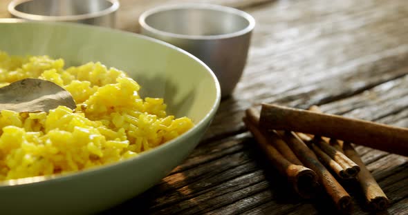 Delicious food in plate with cinnamon stick 4k alt