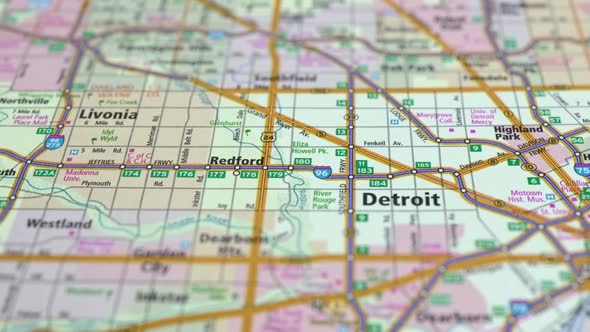 Map Highways With Cities Detroit City In The North Of The USA.