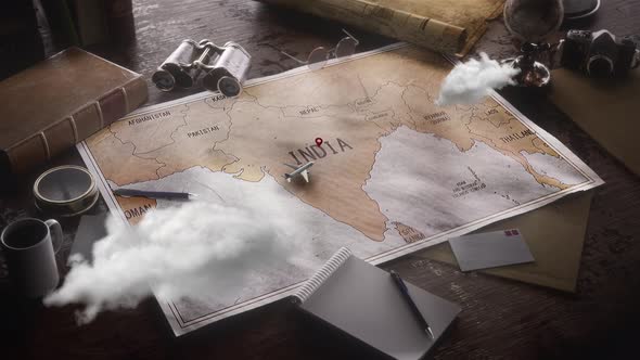 Vintage Travel World Map Country India Location alt