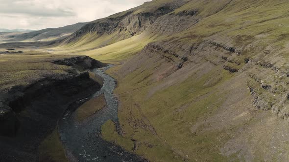 Laxa i Kjos River Flowing After Thorufoss Waterfall in Iceland