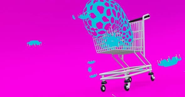 Creative Minimal 3d art. Animated stylish shopping cart 