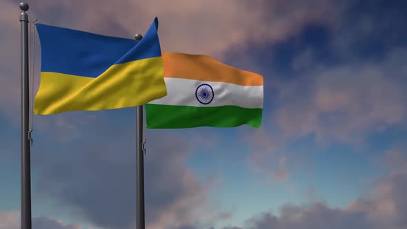 India Flag Waving Along With The National Flag Of The Ukraine - 2K alt