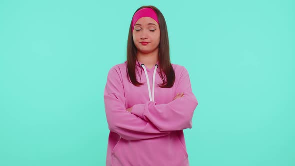 Displeased Upset Woman Dissatisfied with Bad Quality Wave Hand Shake Head Dismiss Awful Idea alt