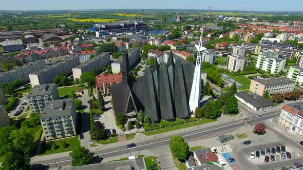 Aerial view of the Church of the Mother of God - queen of Poland in Elblag town alt