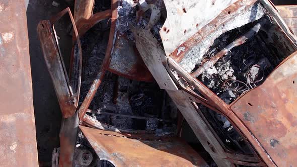 Vertical Video of Wardestroyed Cars in Irpin Ukraine alt