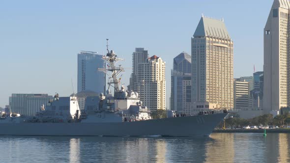 Warship Sails in San Diego City